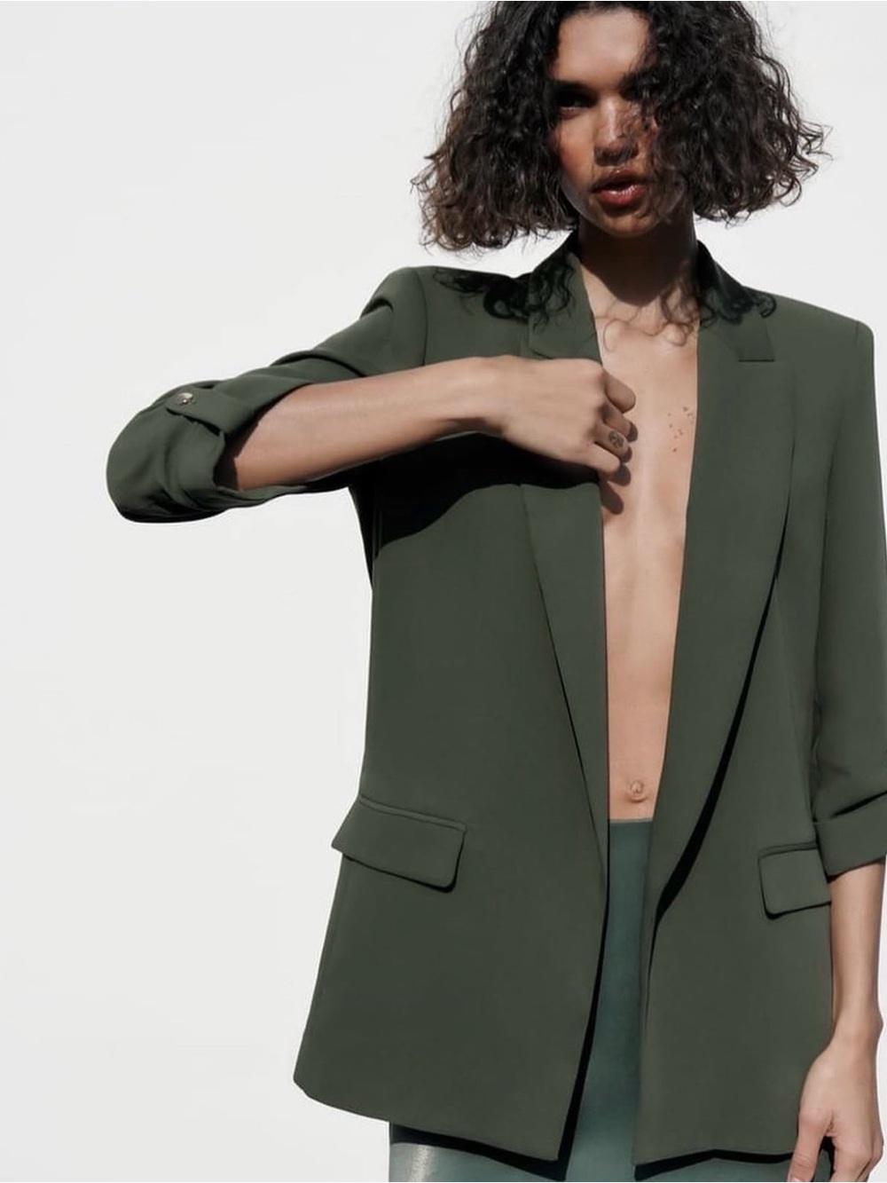 Zara Olive Green Longline Women's Blazer